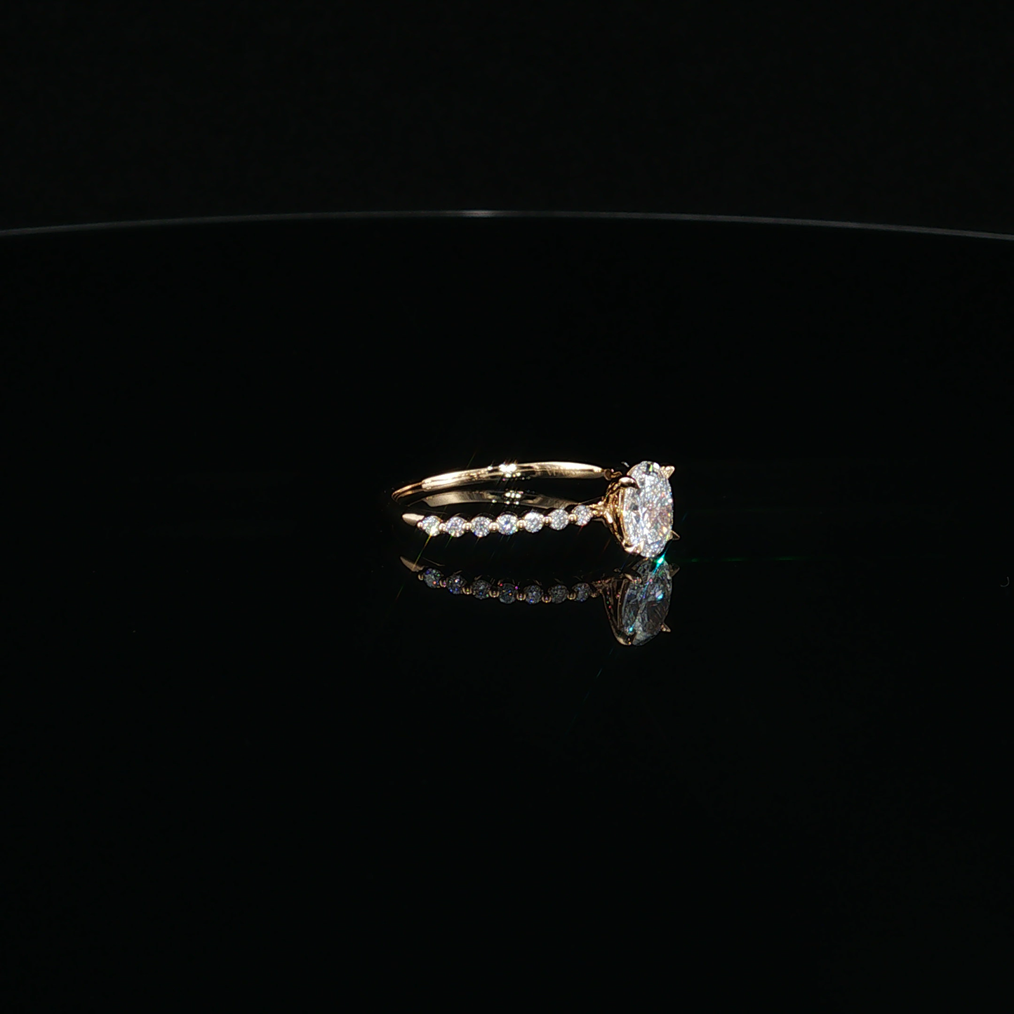 Oval Lab-Diamond Engagement Ring in Yellow Gold with Pavé Band