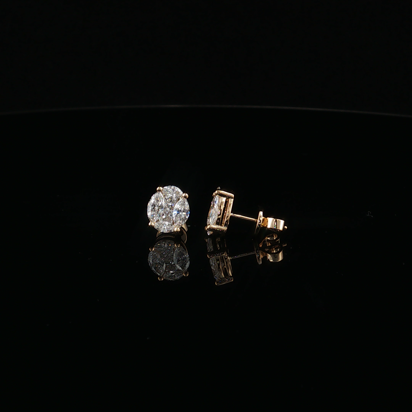 Yellow Gold Diamond Cluster Stud Earrings