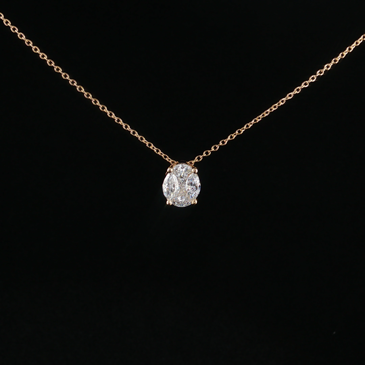 Yellow Gold Oval Diamond Cluster Pendant Necklace