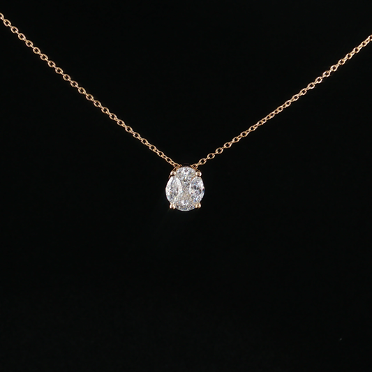 Yellow Gold Oval Diamond Cluster Pendant Necklace