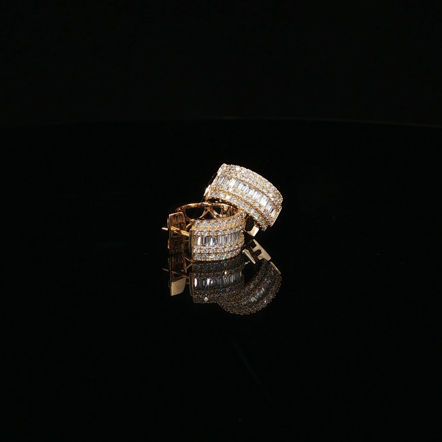 Diamond Multi-Row Hoop Earrings in 18k Yellow Gold