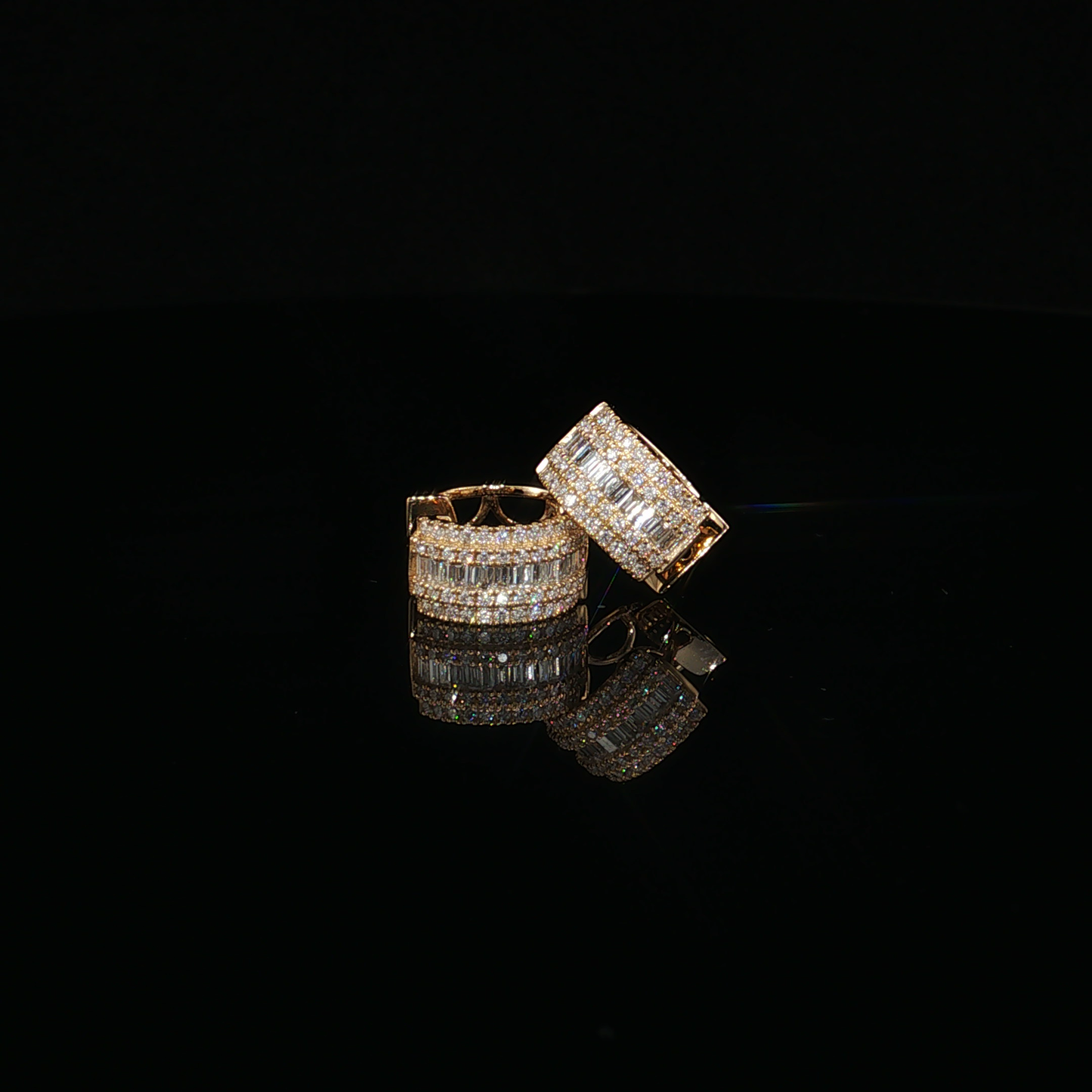 Diamond Multi-Row Hoop Earrings in 18k Yellow Gold