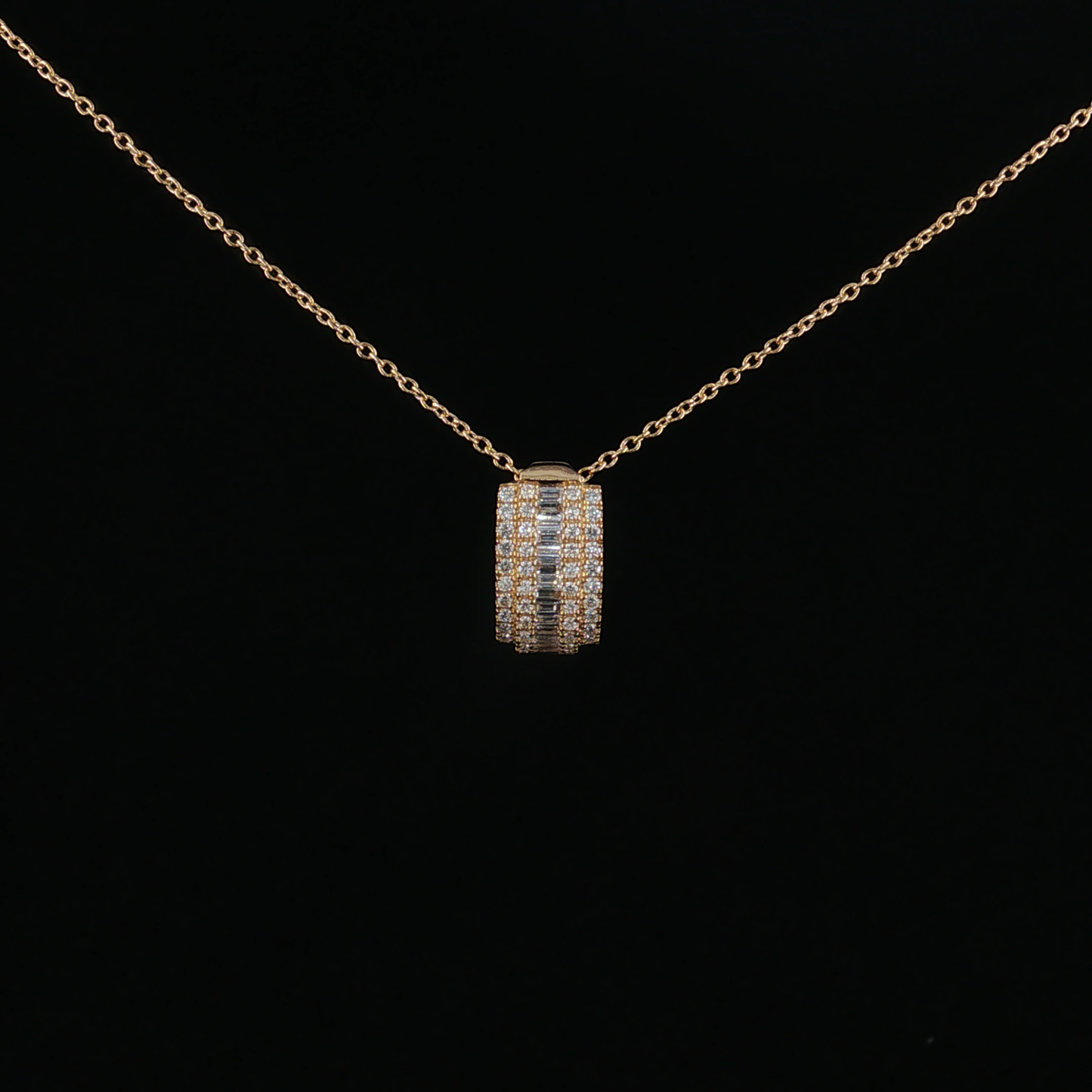 Rose Gold Diamond Cylinder Pendant Necklace