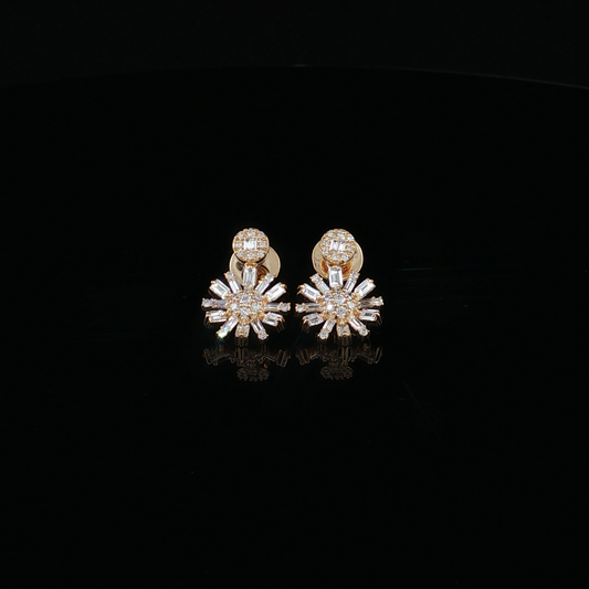 18k Yellow Gold Diamond Starburst Cluster Earrings