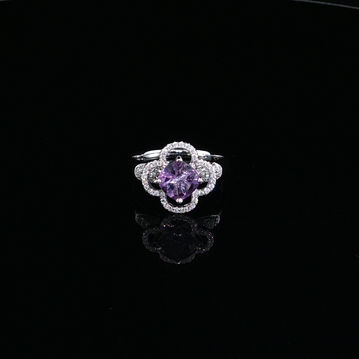 Amethyst with cz Cocktail Ring in Sterling Silver