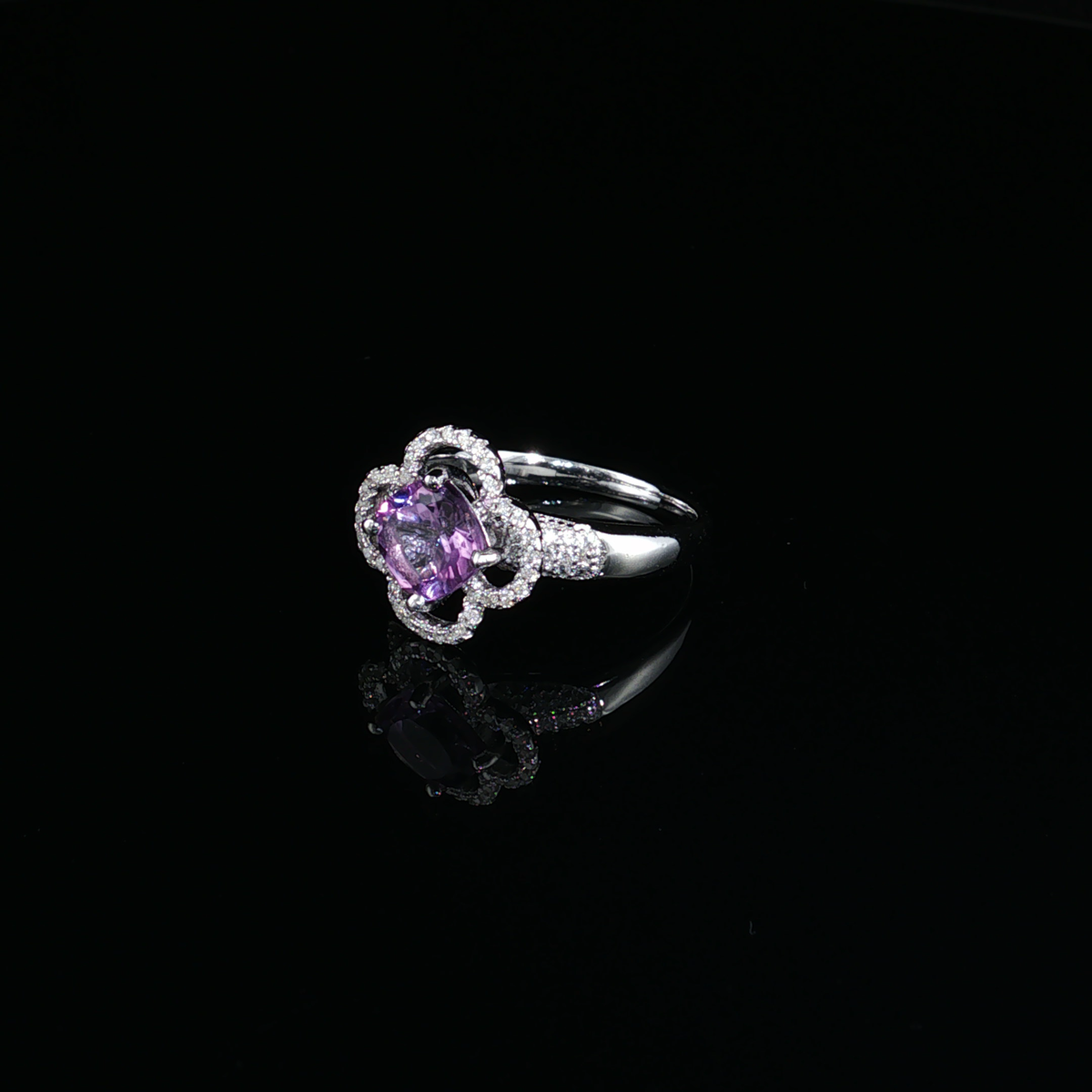 Amethyst with cz Cocktail Ring in Sterling Silver