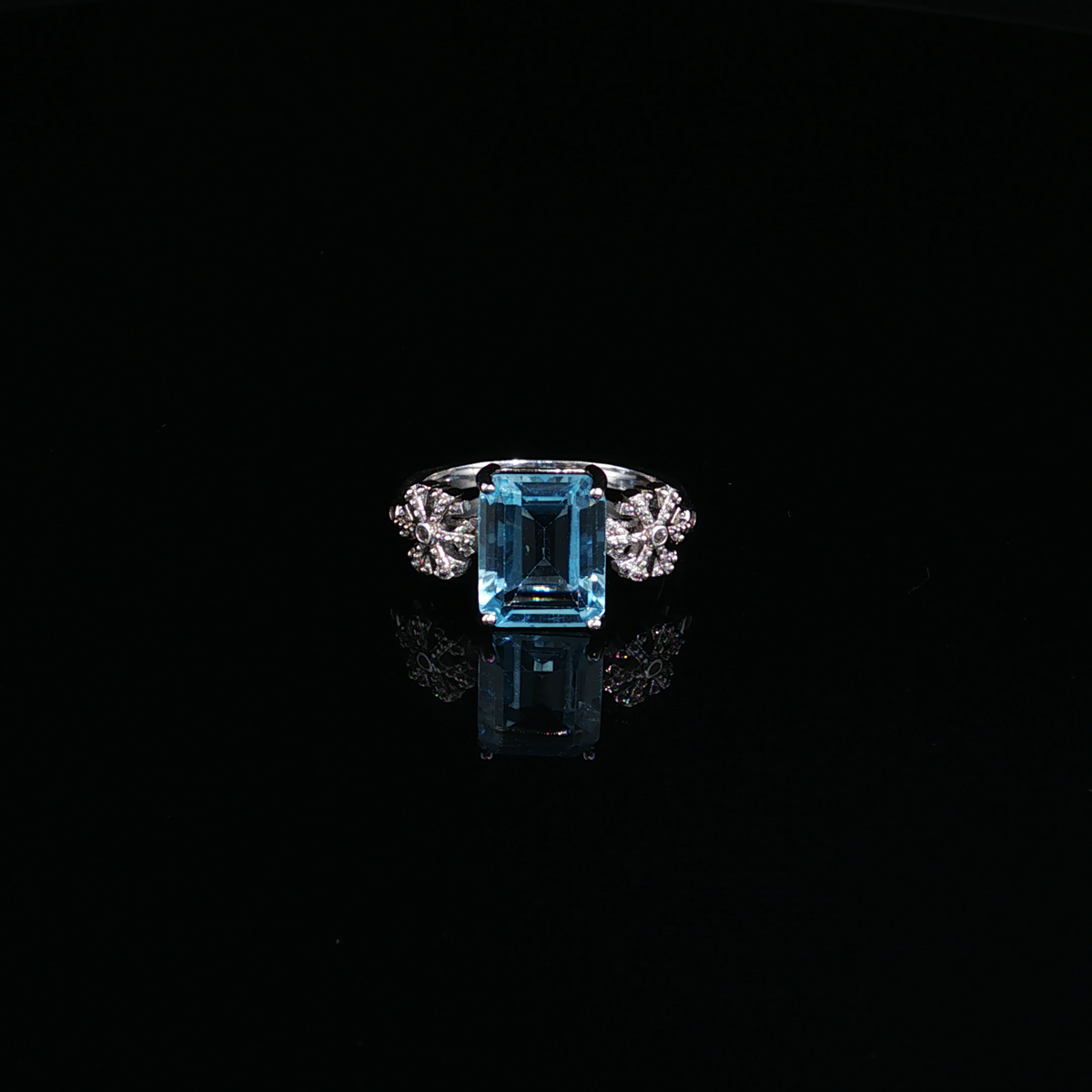 Emerald-Cut Blue Topaz Cocktail Ring in Sterling Silver