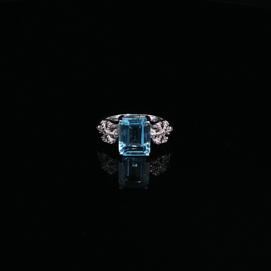 Emerald-Cut Blue Topaz Cocktail Ring in Sterling Silver