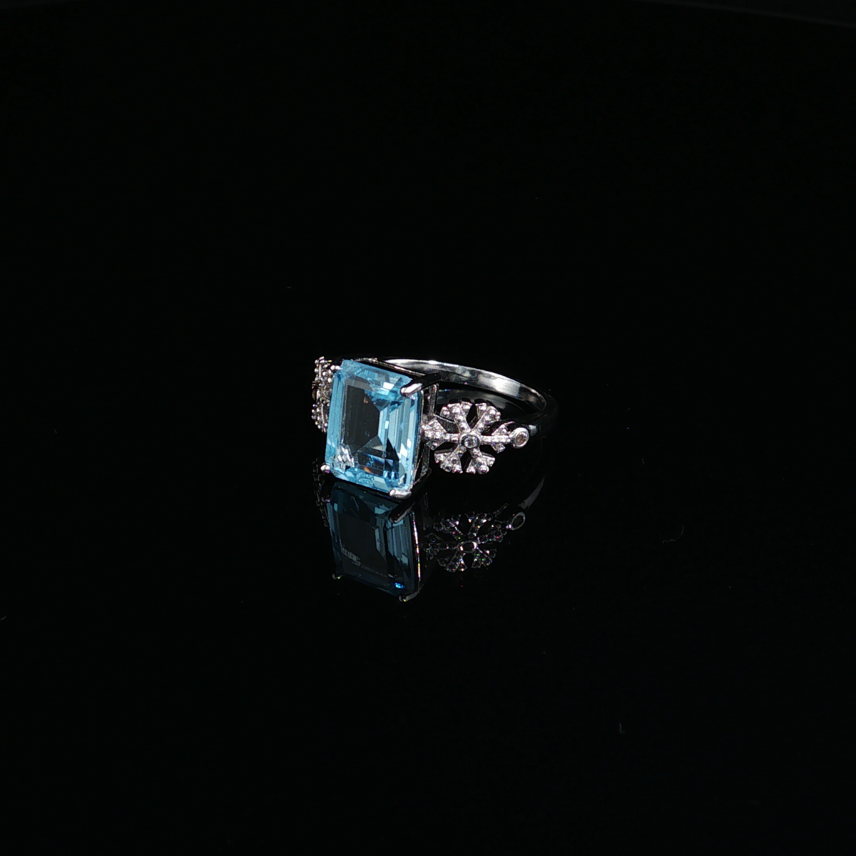 Emerald-Cut Blue Topaz Cocktail Ring in Sterling Silver
