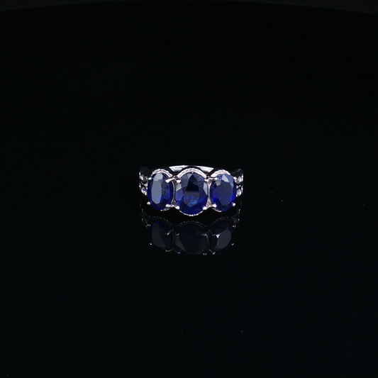 Oval Natural Royal Blue Sapphire Multistone Ring in sterling silver 925