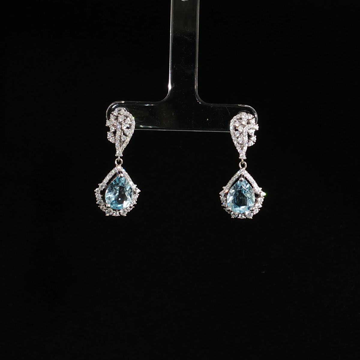 Topaz and Zirconia Halo Drop Earrings in Sterling silver 925