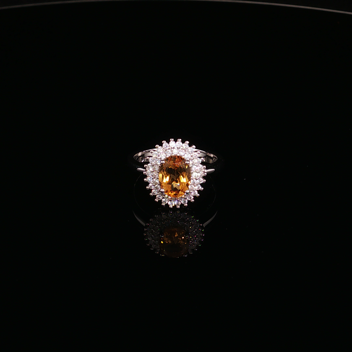 Sterling Silver Yellow Topaz Ovel cut with cz Cocktail Ring