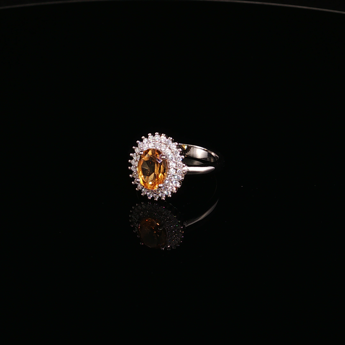 Sterling Silver Yellow Topaz Ovel cut with cz Cocktail Ring