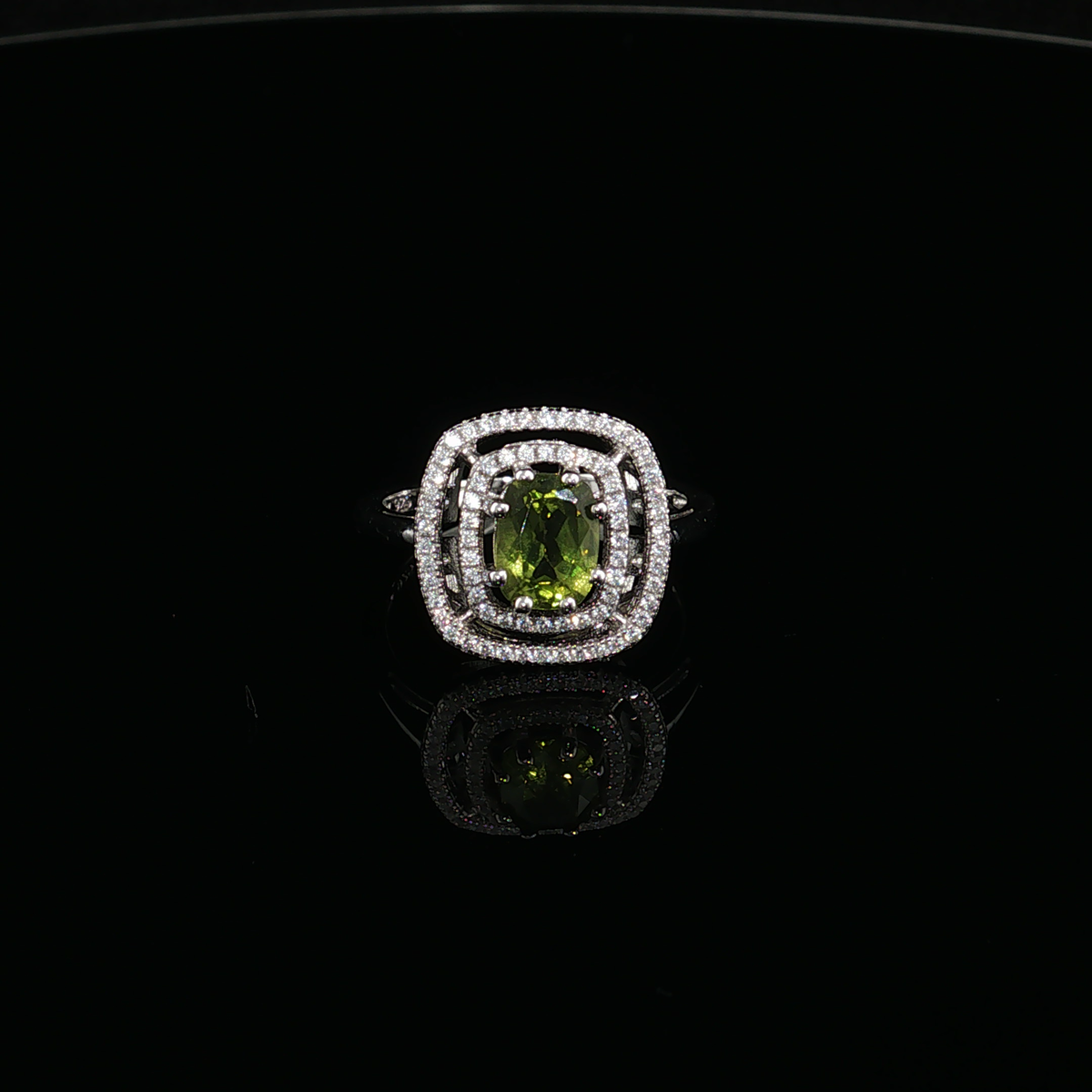 Peridot with cz Cocktail Ring in silver 925