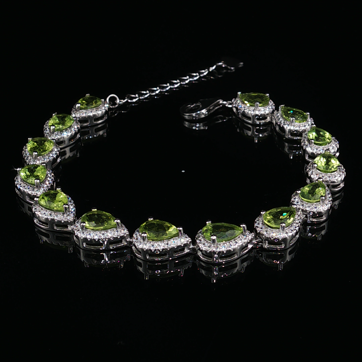 Pear-Shaped Peridot with Cubic Zirconia Bracelet in Sterling Silver 925