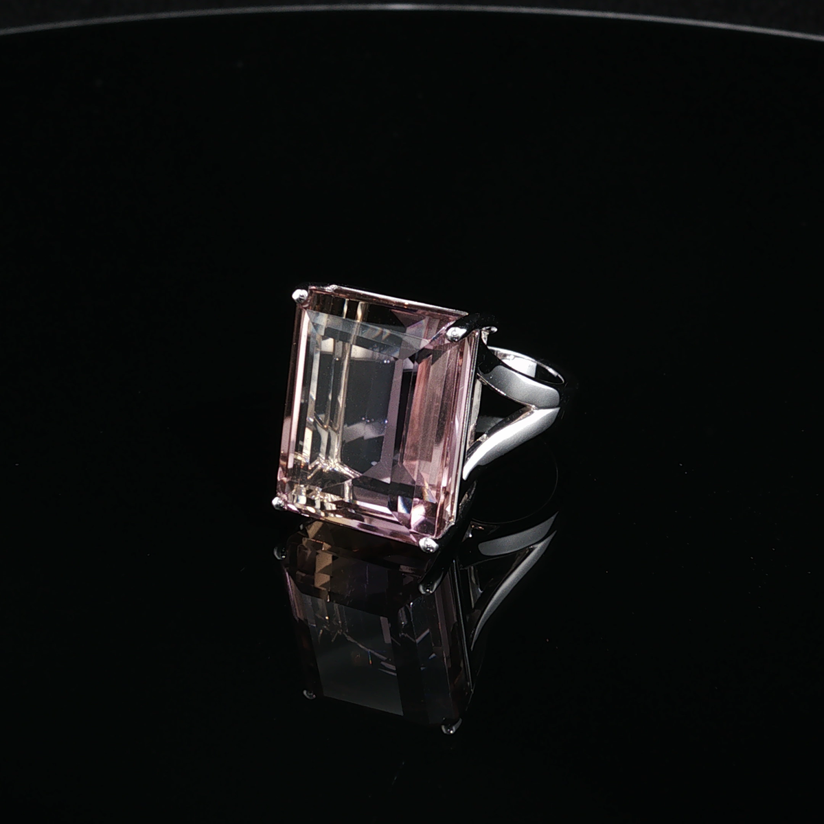 14K White Gold Emerald-Cut Ametrine Solitaire Ring
