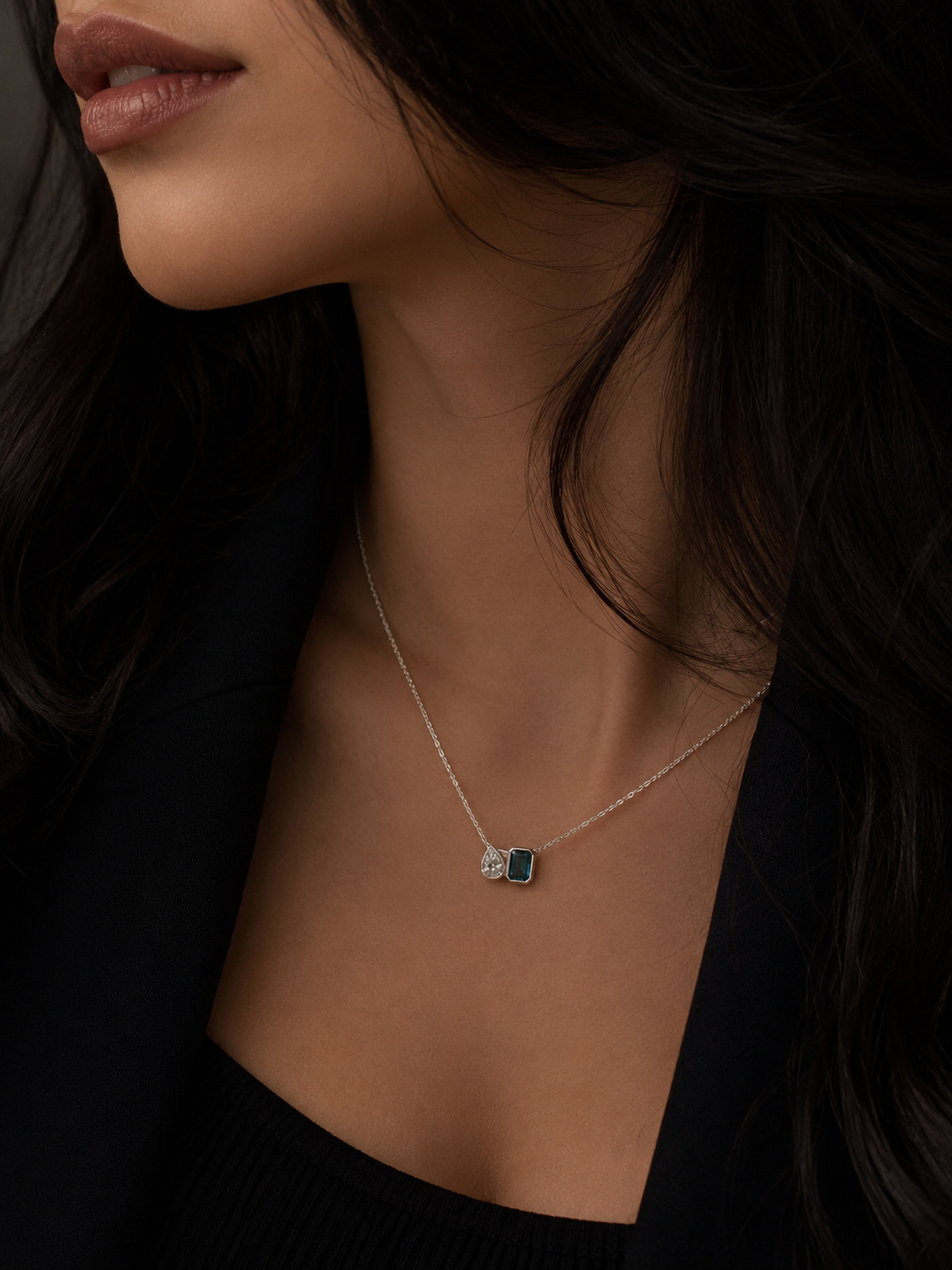 Blue topaz Two-Stone Necklace in Sterling Silver