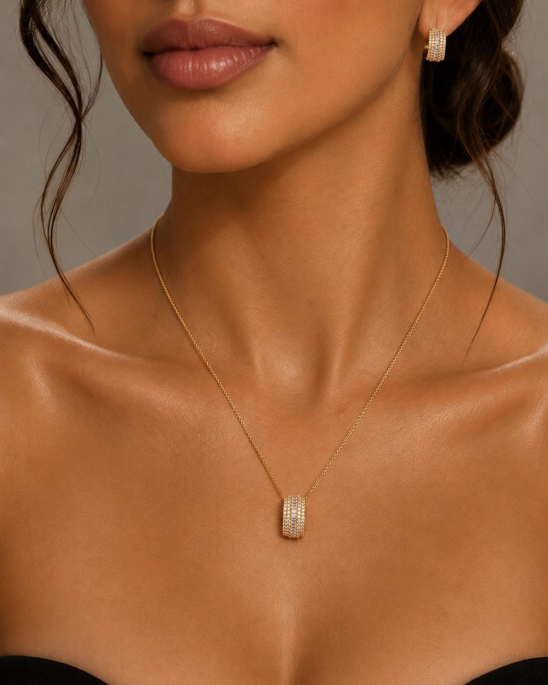 Rose Gold Diamond Cylinder Pendant Necklace
