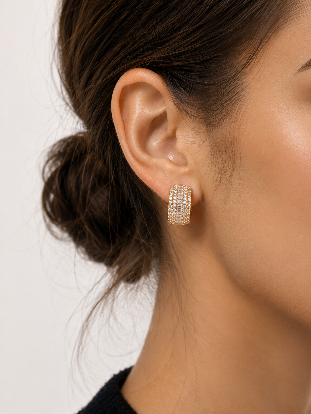 Diamond Multi-Row Hoop Earrings in 18k Yellow Gold