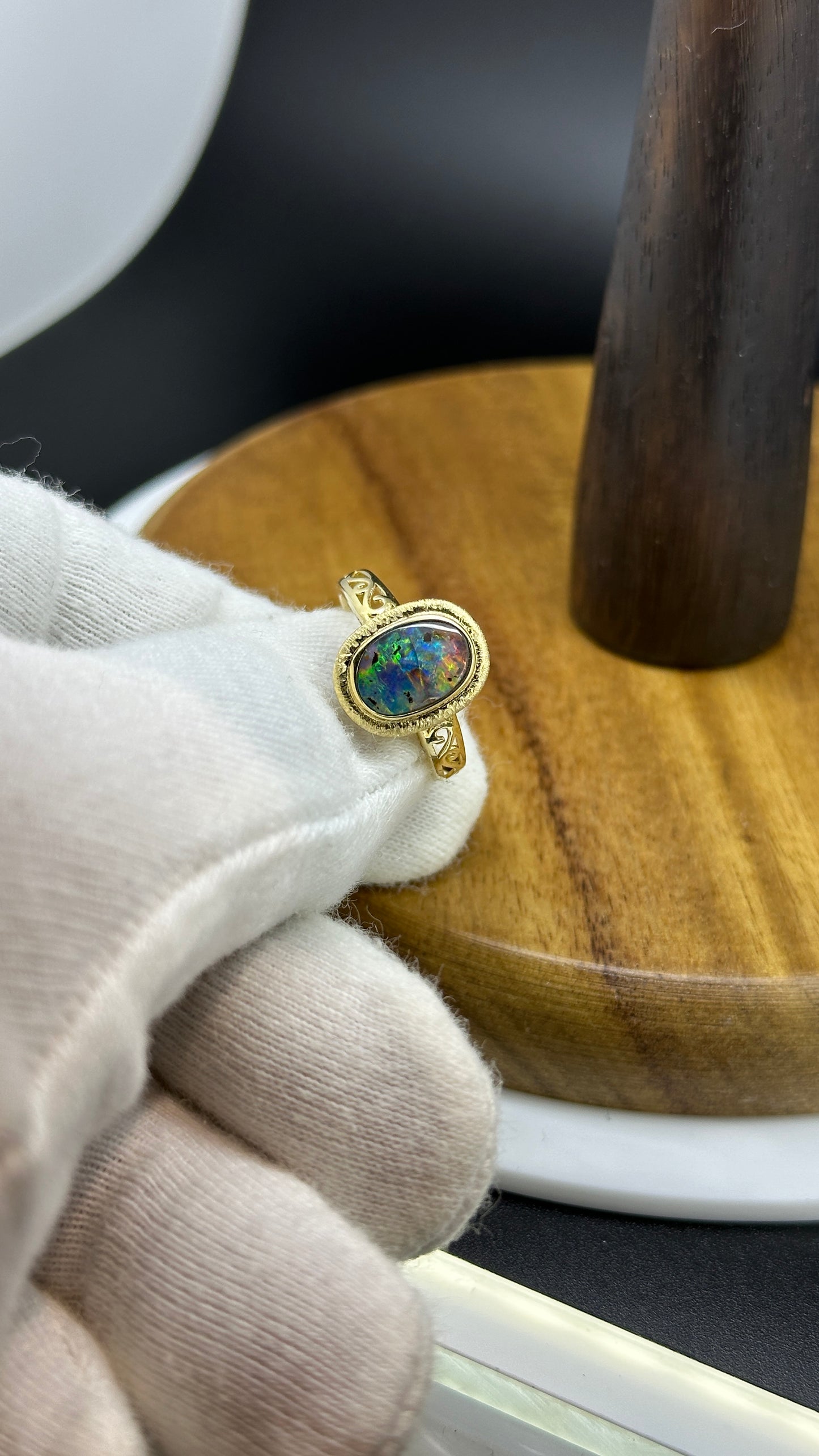 Black Opal Gold Ring