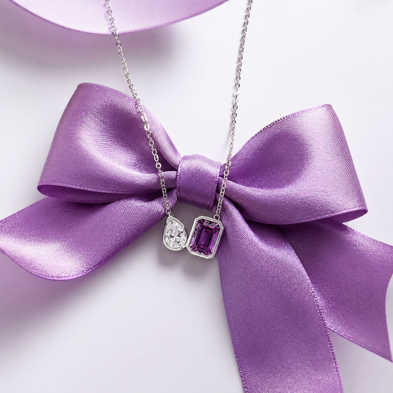 premium sterling silver Set Amethyst and Pear Stone Necklace