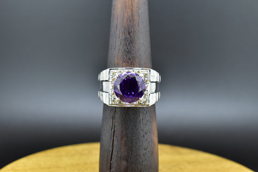 Amethyst & Diamond  Silver Ring