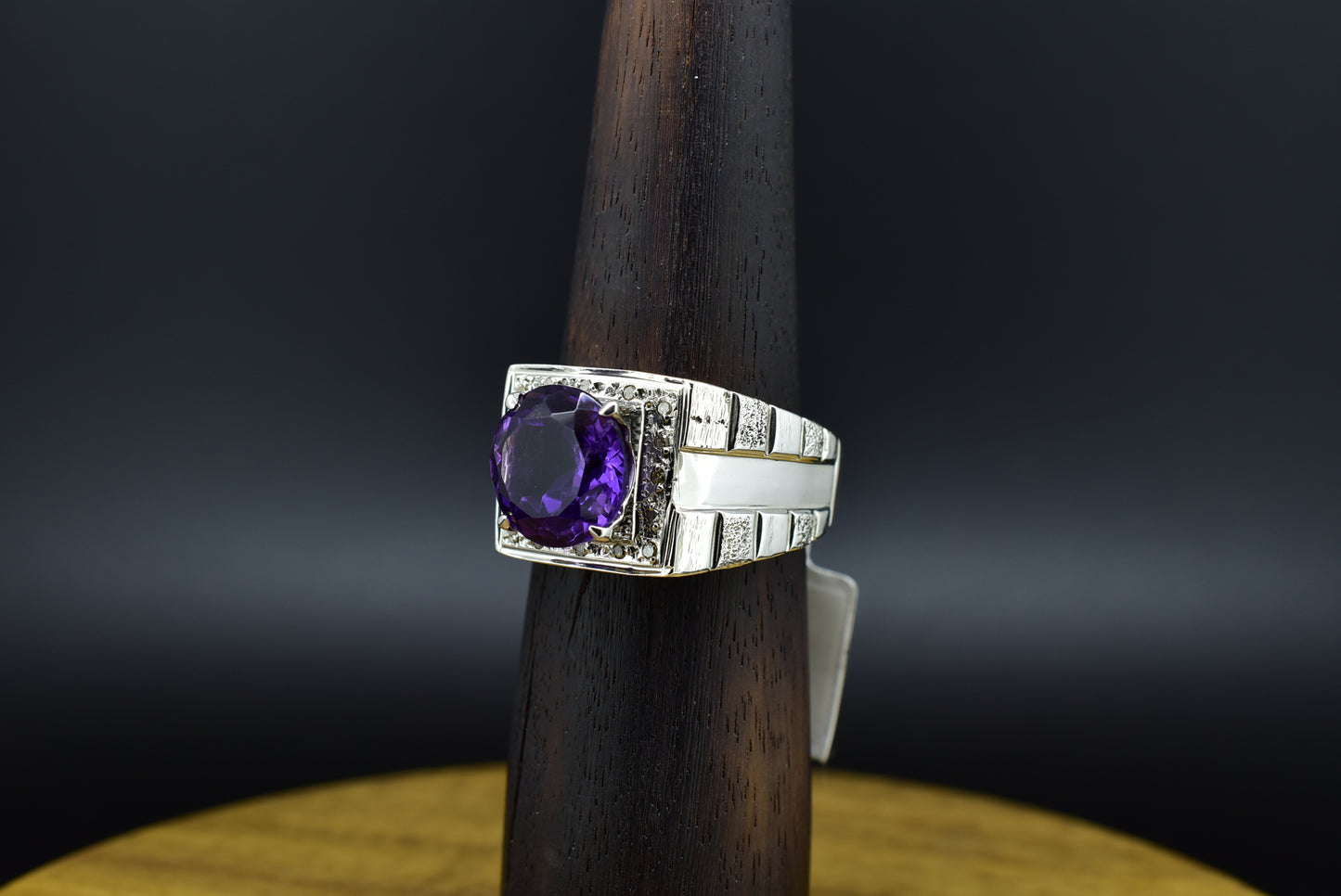 Amethyst & Diamond  Silver Ring