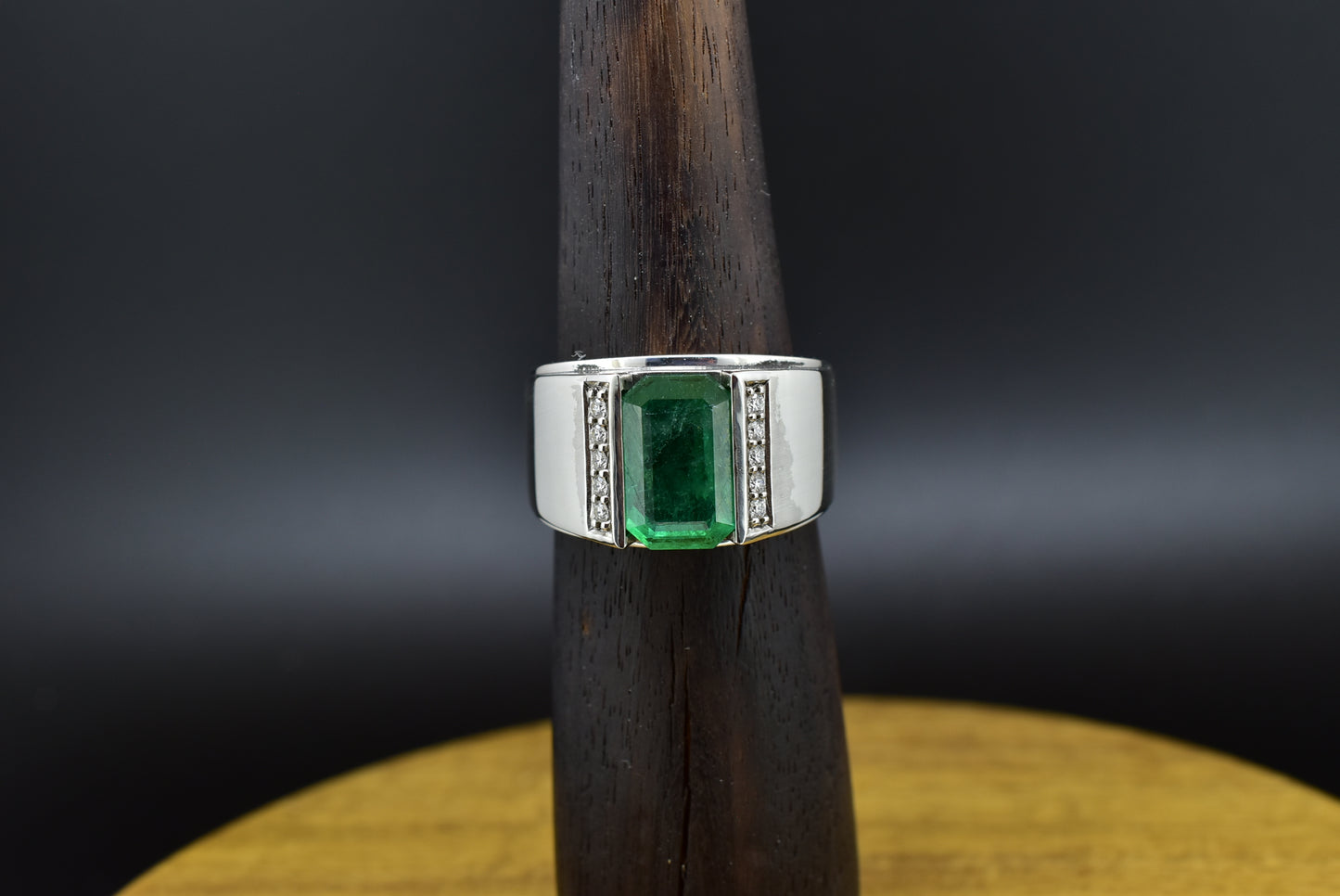 Emerald & Diamond Men ring On Silver