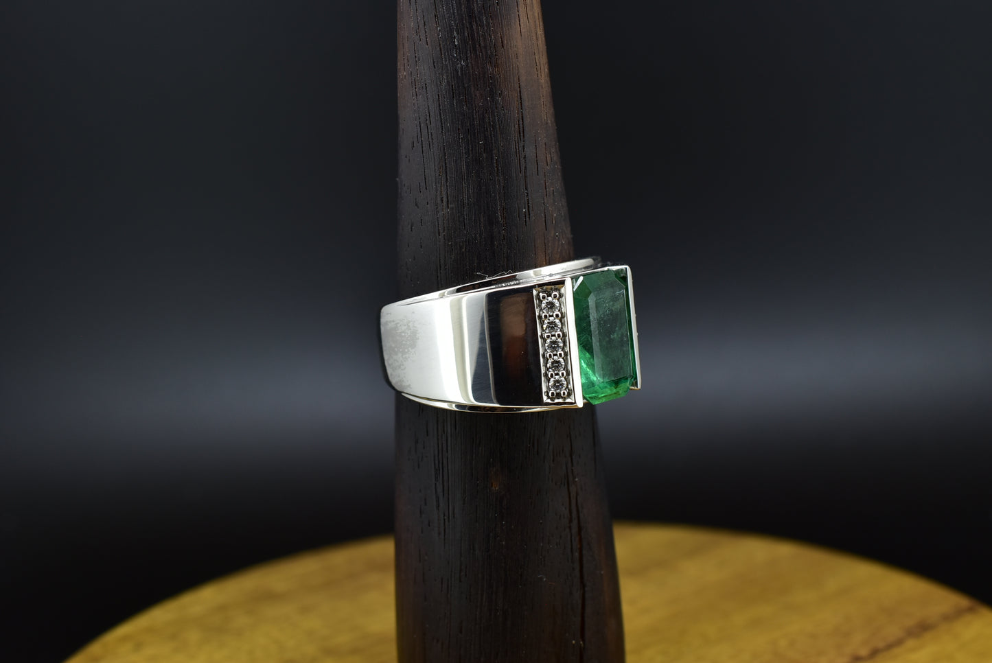 Emerald & Diamond Men ring On Silver