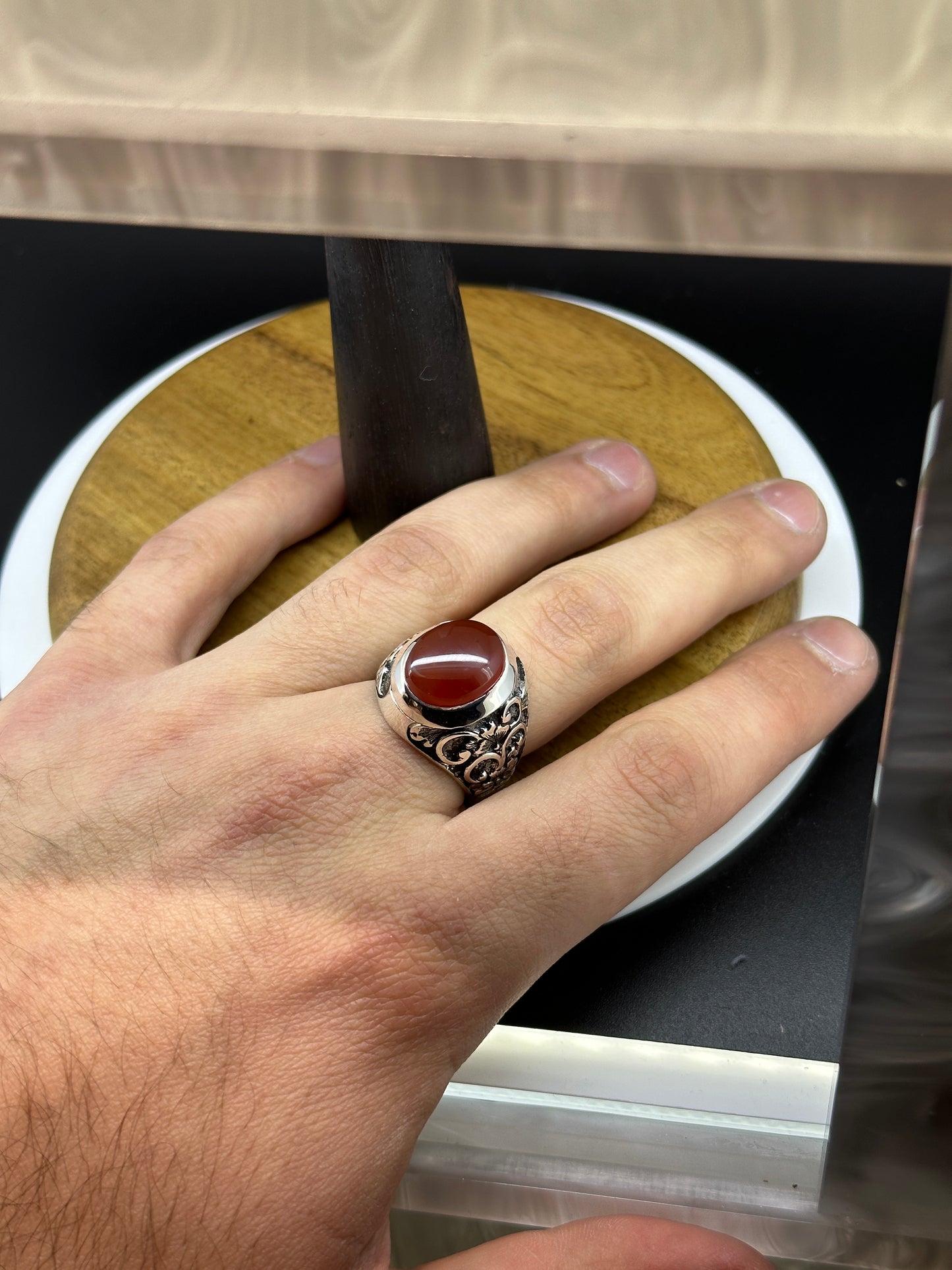 Yemen agate silver ring