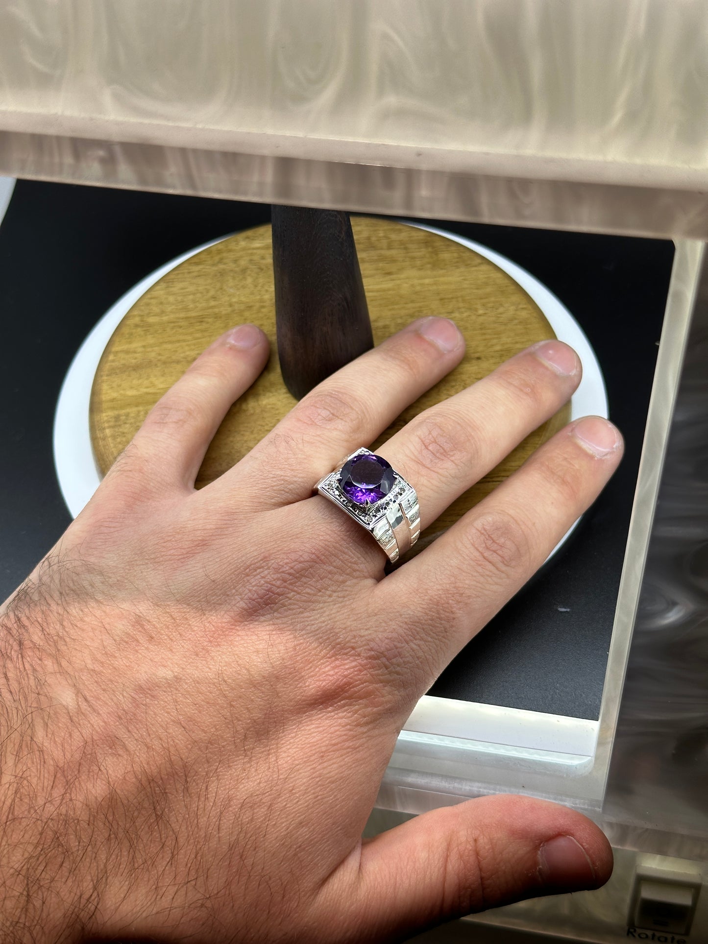Amethyst & Diamond  Silver Ring