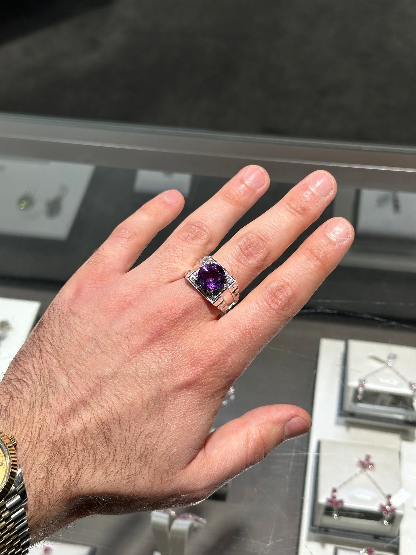 Amethyst & Diamond  Silver Ring