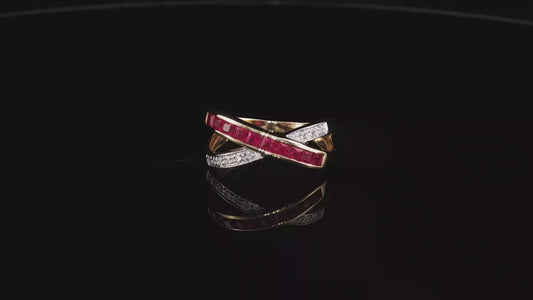 Yellow Gold Ruby Crossover Cocktail Ring