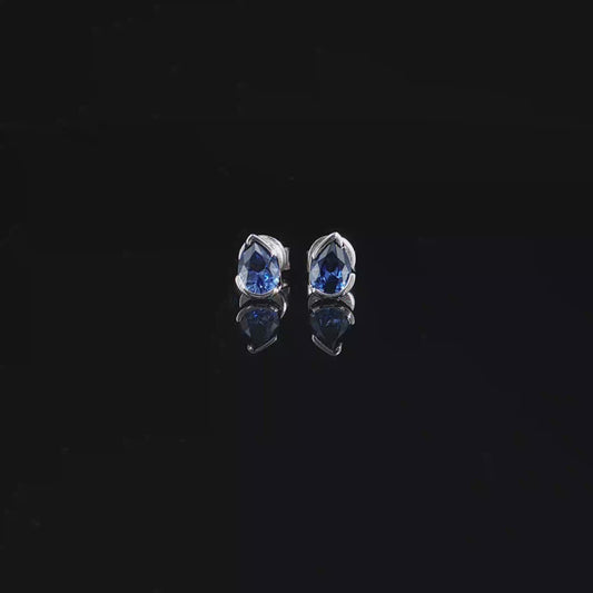 Royal Blue Pear Cut Sapphire Stud Earrings in premium Sterling Silver