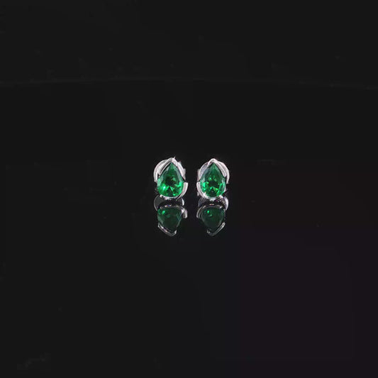 Pear-Cut Emerald Stud Earrings in Premium sterling silver