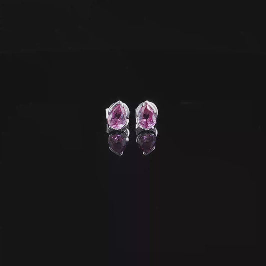 Pear-Cut Pink Tourmaline Stud Earrings in premium sterling silver