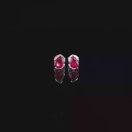 Pear-Shaped Ruby Stud Earrings in premium Sterling silver