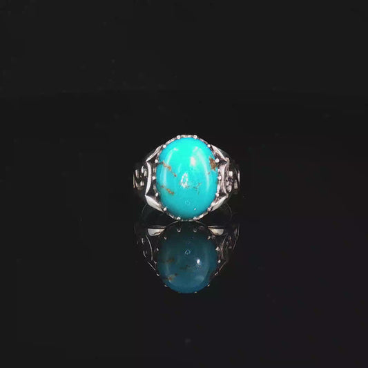 Oval Neshabour Turquoise Sterling Silver Statement Ring