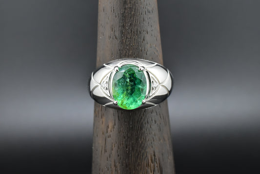 Emerald & Diamond silver ring