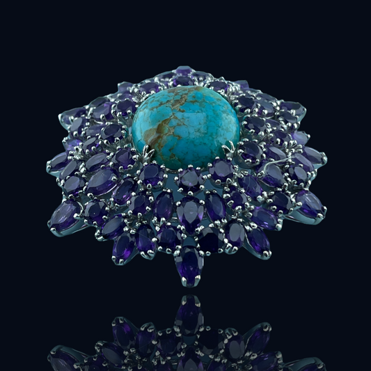 Turquoise amethyst brooch