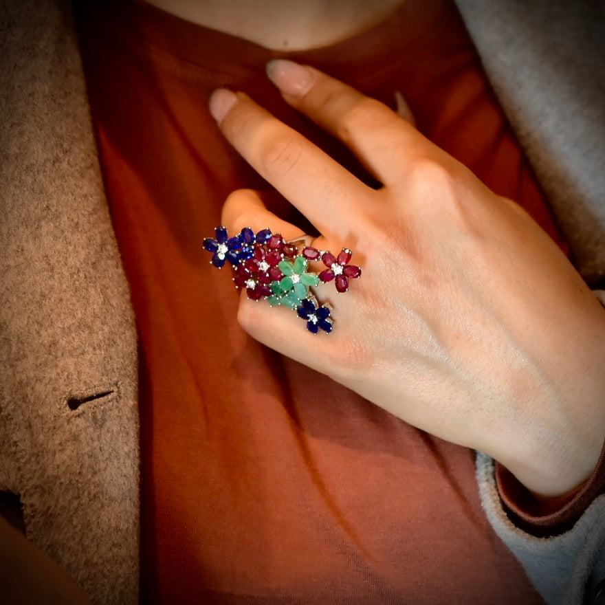 Multi color precious stone ring