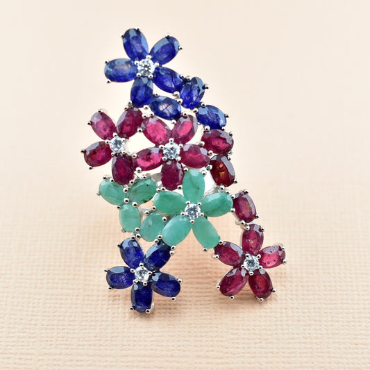 Multi color precious stone ring